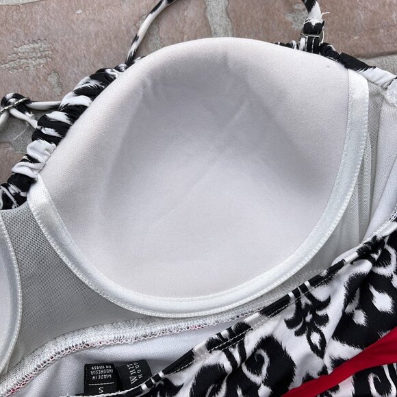 White House Black Market‎ Tankini Suit Women Top Small Bottom Medium Black Red - Picture 6 of 9
